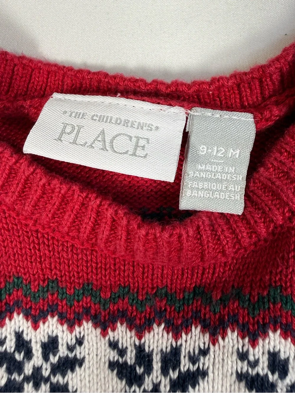 THE CHILDREN’S PLACE Baby Christmas Sweater Romper 9-12M Holiday Fair Isle Knit